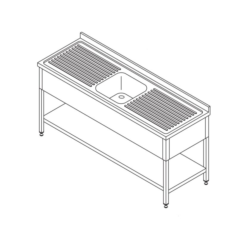 Dishwasher Table - 160 x 60cm - with Sink and Backsplash - incl Storage Shelf