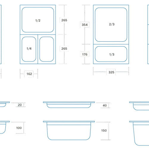 Gastronorm konteineris 2/3 GN - 6,5 cm gylio - 32,5 x 35,4 cm - nerūdijantis plienas