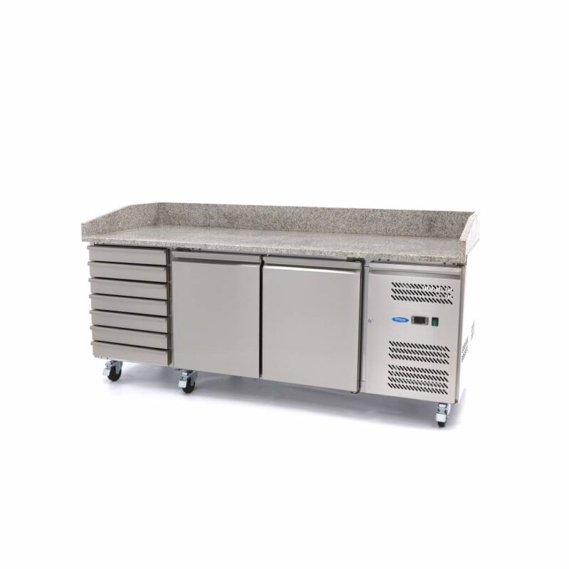 Pizza Prep Fridge - 202cm - 2 Doors - Fits 5 x 1/6 GN - 7 Drawers