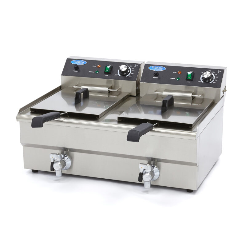 Deep Fryer - 2 x 16L - 2 Baskets - with Drain Tap