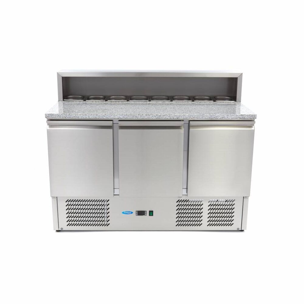 Pizza Prep Fridge - 137cm - 3 Doors - Fits 8 x 1/6 GN - incl Stainless Steel Cover
