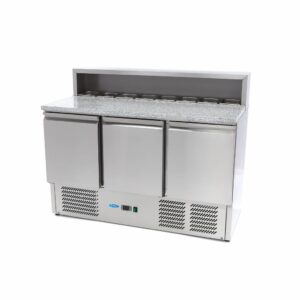 Pizza Prep Fridge - 137cm - 3 Doors - Fits 8 x 1/6 GN - incl Glass Cover