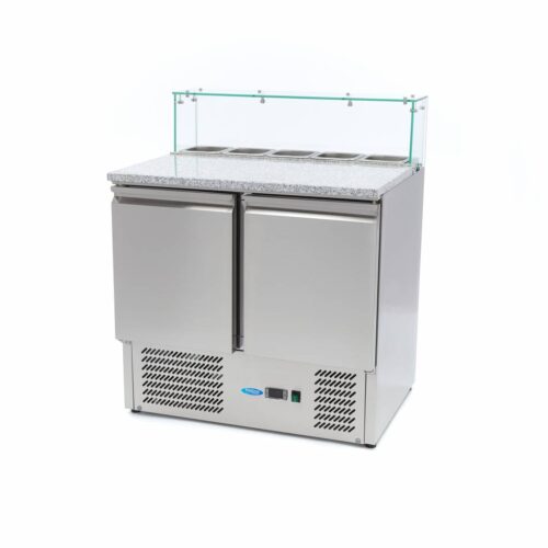Pizza Prep Fridge - 90cm - 2 Doors - Fits 5 x 1/6 GN - incl Glass Cover