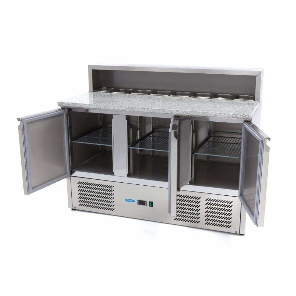 Pizza Prep Fridge - 137cm - 3 Doors - Fits 8 x 1/6 GN - incl Stainless Steel Cover