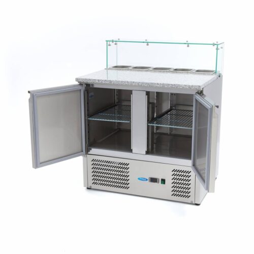 Pizza Prep Fridge - 90cm - 2 Doors - Fits 5 x 1/6 GN - incl Glass Cover