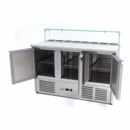 Pizza Prep Fridge - 137cm - 3 Doors - Fits 8 x 1/6 GN - incl Glass Cover