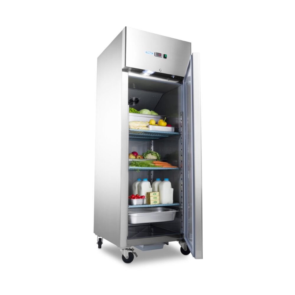 Fridge - 600L - 3 Adjustable Shelves (2/1 GN) - Stainless Steel - on Wheels