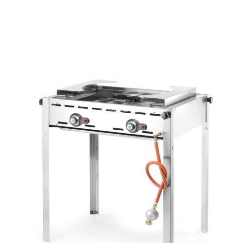 Dujinis 2 degiklių grilis Green Fire Profi Line, HENDI, Profi Line, Emaliuota ketaus keptuvė ir grotelės GN 1/1, 11,6kW, 740x615x(H)825mm