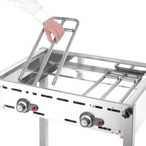 Dujinis 2 degiklių grilis Green Fire Profi Line, HENDI, Profi Line, Emaliuota ketaus keptuvė ir grotelės GN 1/1, 11,6kW, 740x615x(H)825mm