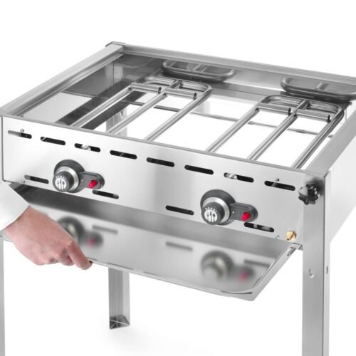 Dujinis 2 degiklių grilis Green Fire Profi Line, HENDI, Profi Line, Emaliuota ketaus keptuvė ir grotelės GN 1/1, 11,6kW, 740x615x(H)825mm