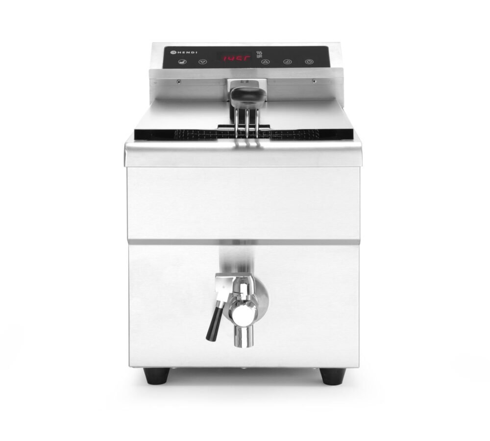 Indukcinė gruzdintuvė su išleidimo čiaupu, 8 l, HENDI, 8L, Šviesiai pilkas, 230V/3500W, 288x619x(H)408mm