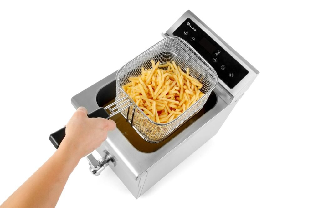 Indukcinė gruzdintuvė su išleidimo čiaupu, 8 l, HENDI, 8L, Šviesiai pilkas, 230V/3500W, 288x619x(H)408mm