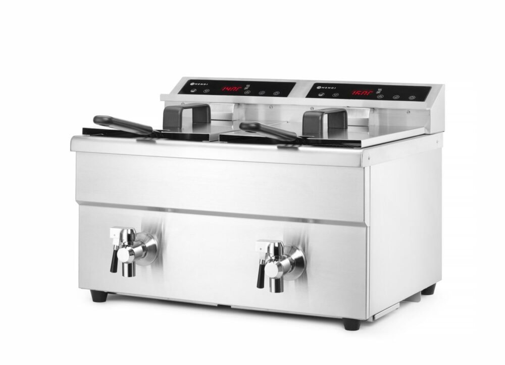 Indukcinė gruzdintuvė su išleidimo čiaupu – 2 x 8 l, HENDI, Profi Line, 16L, 230V/7000W, 577x609x(H)410mm