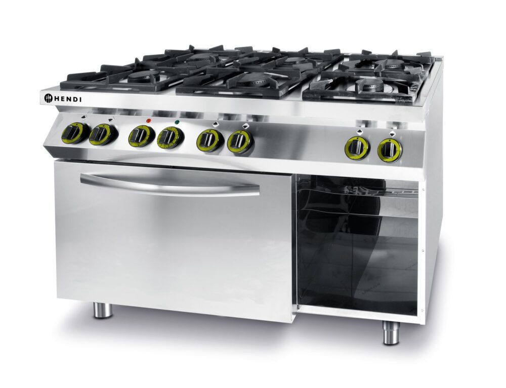 Dujinė viryklė Kitchen Line, 6 degikliai, su konvekcine orkaite GN 1/1, HENDI, Kitchen Line, 230V/3000W, 28,5kW, 1200x722x(H)900mm