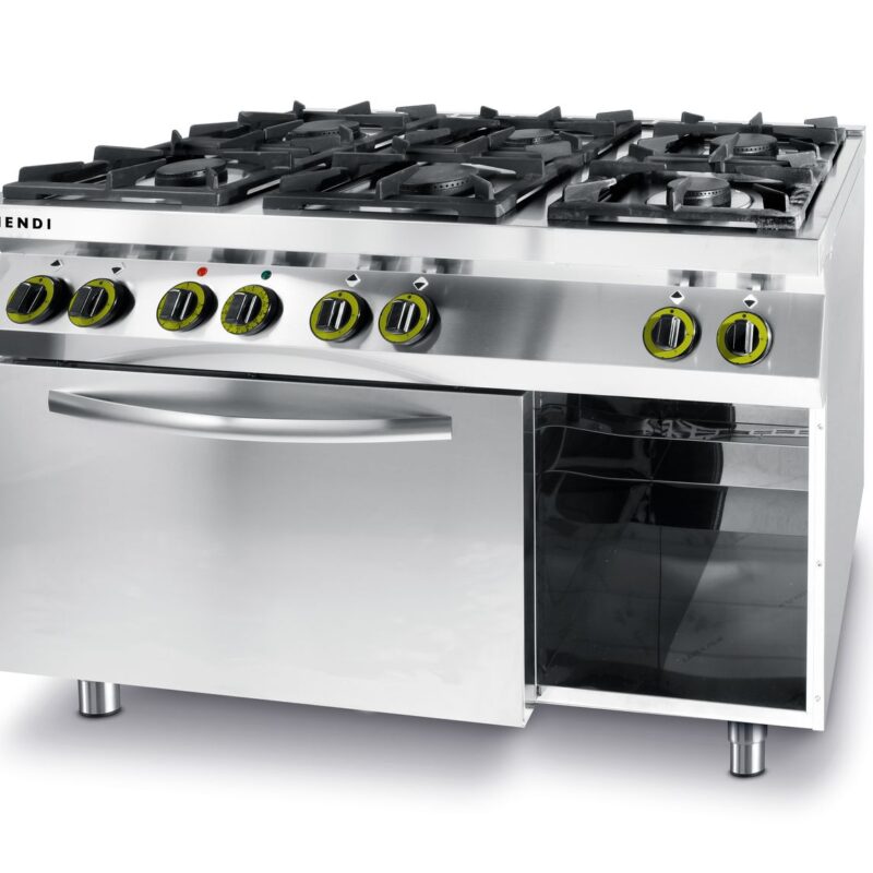 Dujinė viryklė Kitchen Line, 6 degikliai, su konvekcine orkaite GN 1/1, HENDI, Kitchen Line, 230V/3000W, 28,5kW, 1200x722x(H)900mm