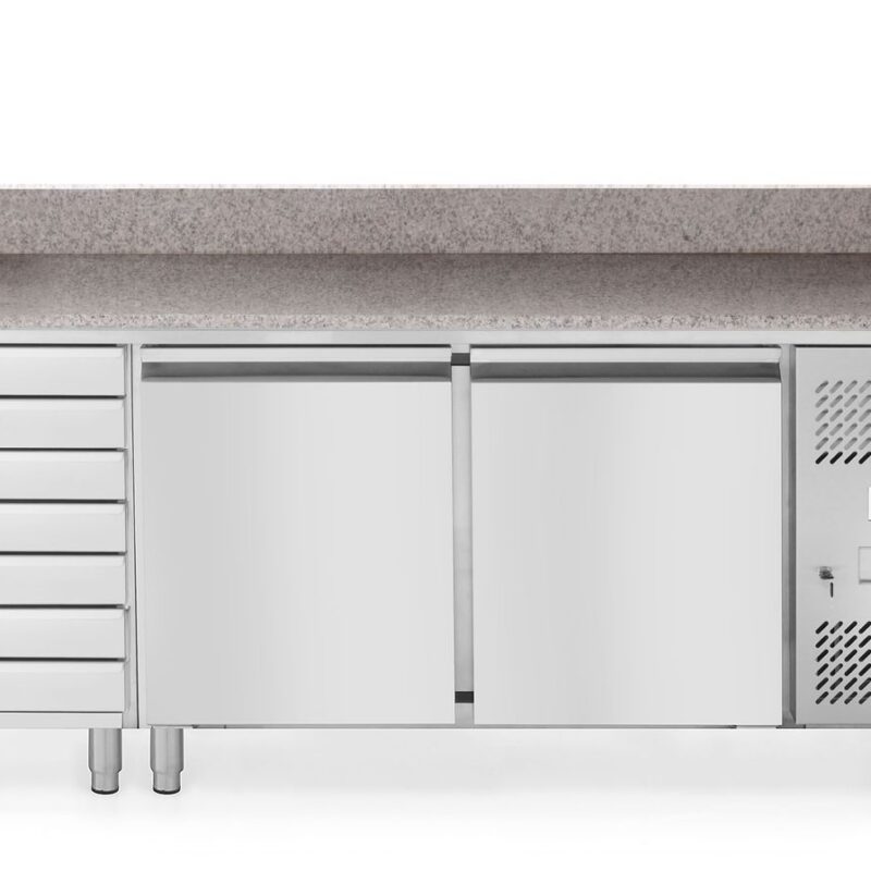 2 durų šaldymo stalas picai su 7 skyriais ir stalviršiu iš granito, Arktic, 250L, 230V/250W, 2020x802x(H)1000mm