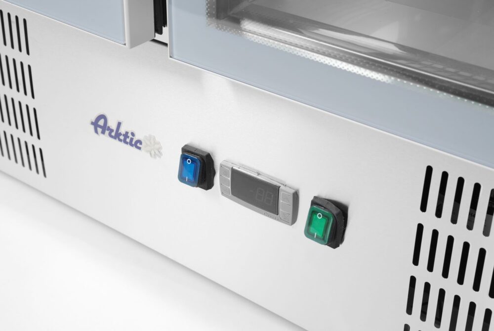 Šaldomas 2 durų įstiklintas stalas su atlenkamuju dangčiu, Arktic, 247L, 230V/145W, 900x700x(H)860mm