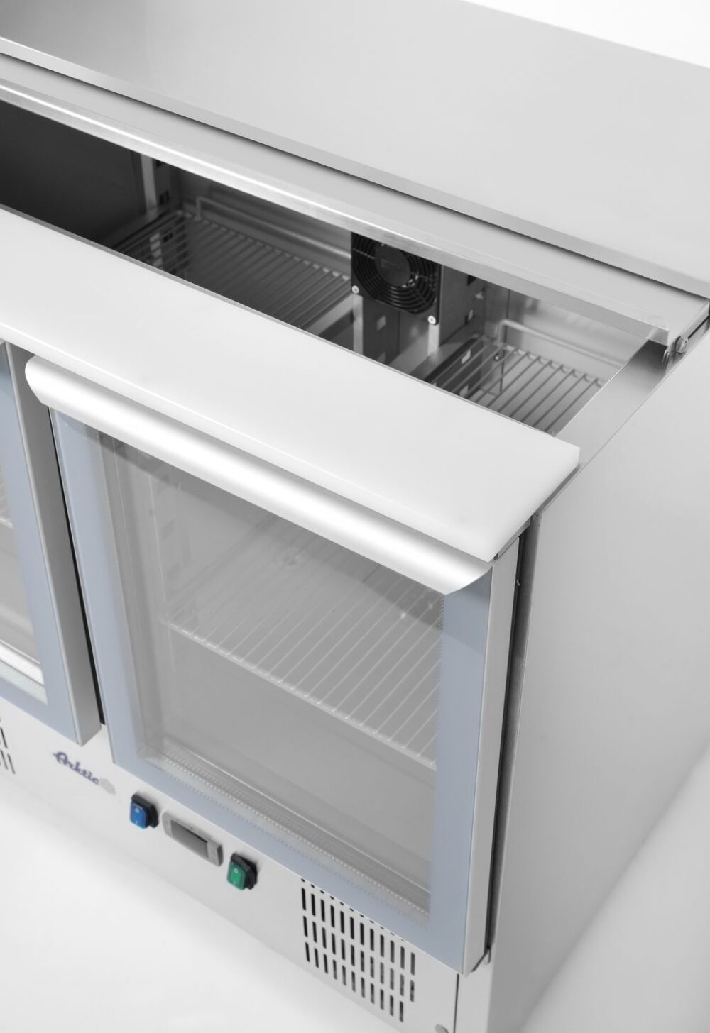 Šaldomas 2 durų įstiklintas stalas su atlenkamuju dangčiu, Arktic, 247L, 230V/145W, 900x700x(H)860mm