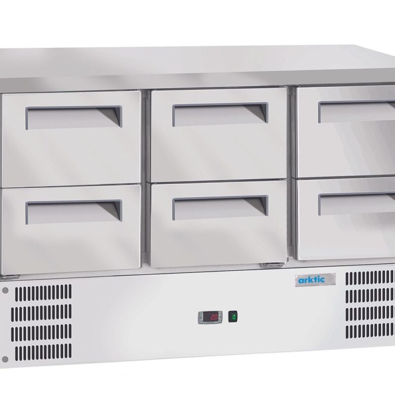 Šaldytuvas su stalviršiu ir 6 stalčiais, Arktic, GN 1/1, 368L, 220-240V/304W, 1365x700x(H)855mm