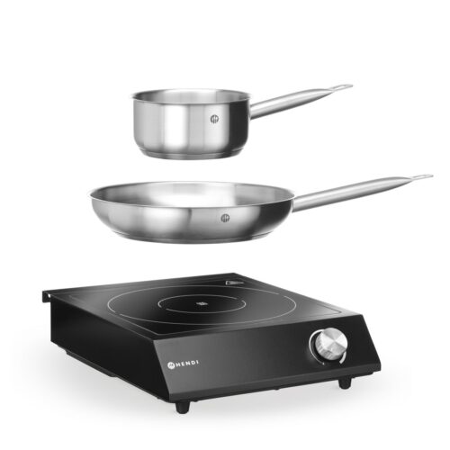 Rinkinys: Indukcinė viryklė 3500 W + prikaistuvis + keptuvė, HENDI, Juodas, 220-240V/3500W, 320x395x(H)95mm