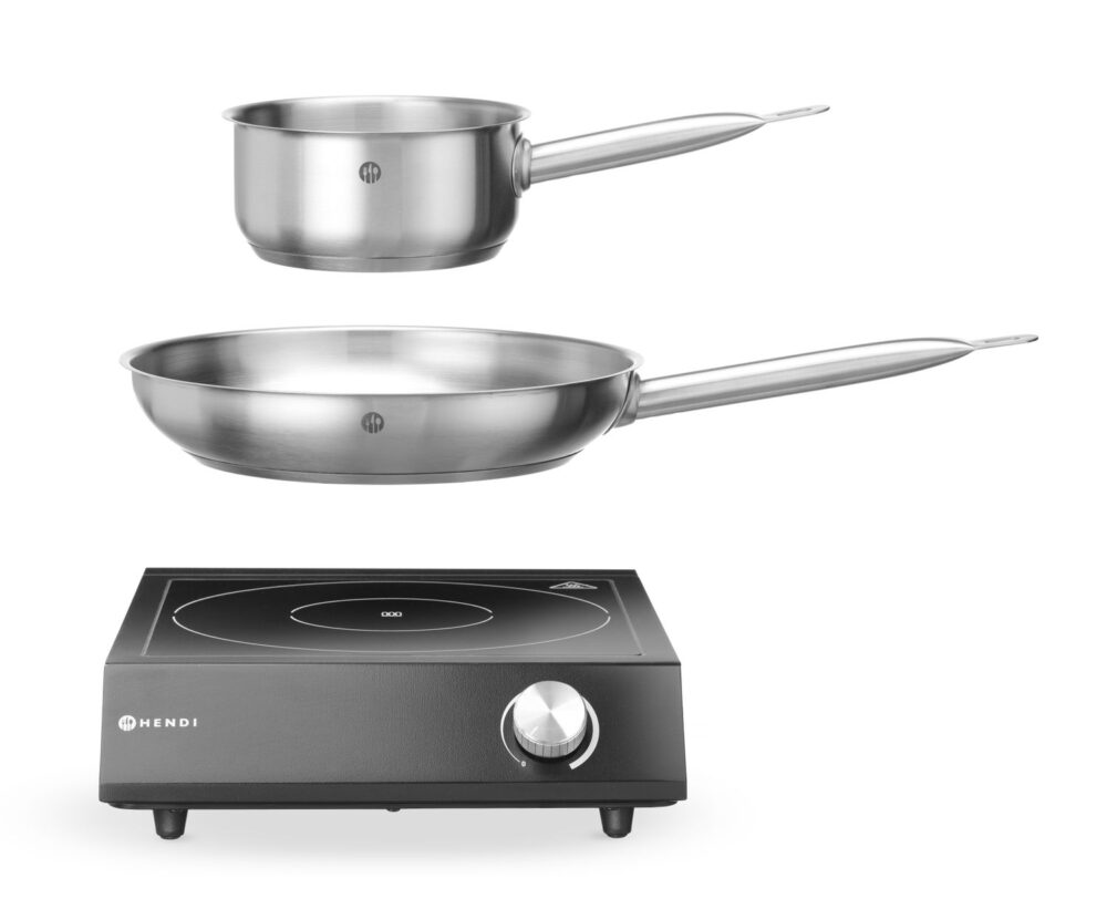 Rinkinys: Indukcinė viryklė 3500 W + prikaistuvis + keptuvė, HENDI, Juodas, 220-240V/3500W, 320x395x(H)95mm