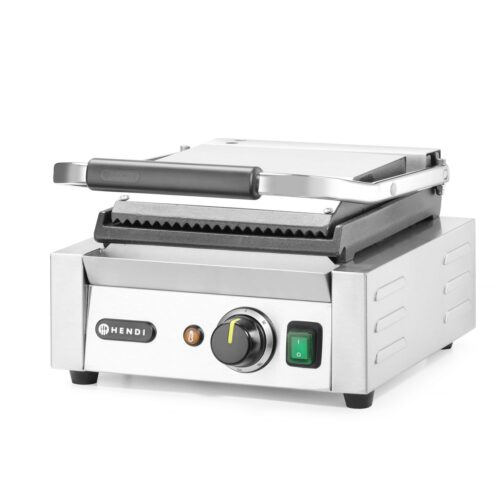 Vienpusis kontaktinis grilis, HENDI, rifliuotas viršus ir lygi apačia, 230V/1800W, 310x375x(H)216mm