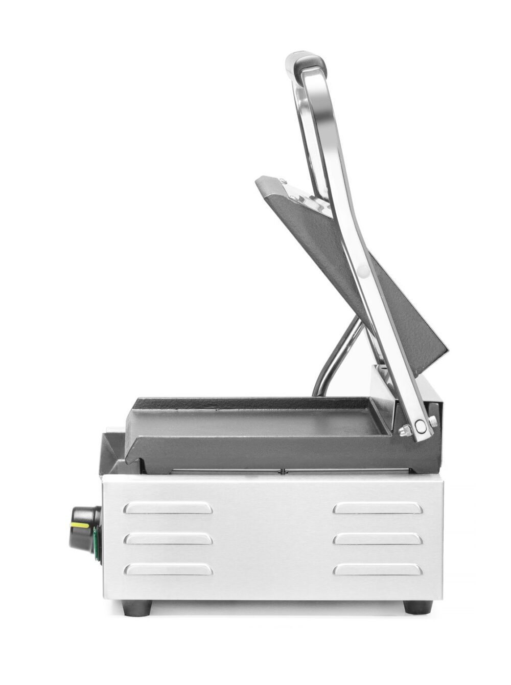Vienpusis kontaktinis grilis, HENDI, rifliuotas viršus ir lygi apačia, 230V/1800W, 310x375x(H)216mm
