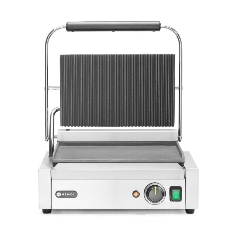 Kontaktinis grilis Panini, HENDI, rifliuotas viršus ir lygi apačia, 230V/2200W, 430x375x(H)216mm