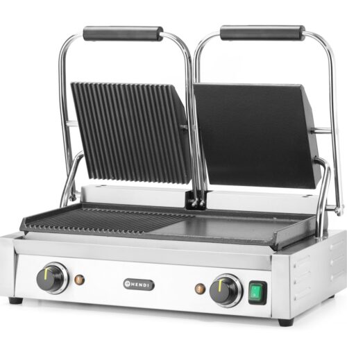 Dvigubas kontaktinis grilis, HENDI, 1/2 lygus, 1/2 rifliuotas, 230V/3600W, 570x375x(H)216mm