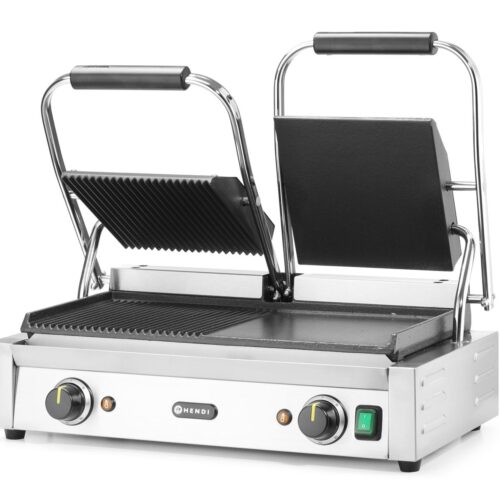 Dvigubas kontaktinis grilis, HENDI, 1/2 lygus, 1/2 rifliuotas, 230V/3600W, 570x375x(H)216mm
