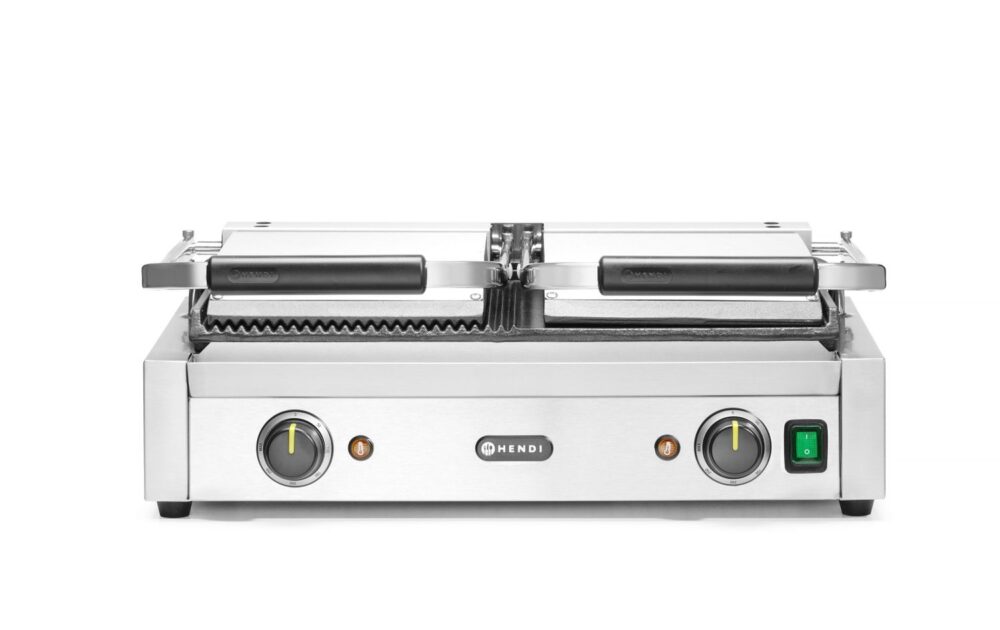 Dvigubas kontaktinis grilis, HENDI, 1/2 lygus, 1/2 rifliuotas, 230V/3600W, 570x375x(H)216mm