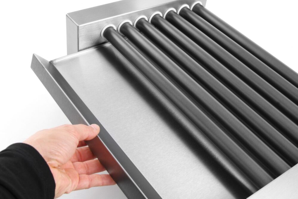 Vienos zonos ritininis dešrelių grilis, HENDI, 9 ritinėliai, 230V/940W, 520x425x(H)175mm