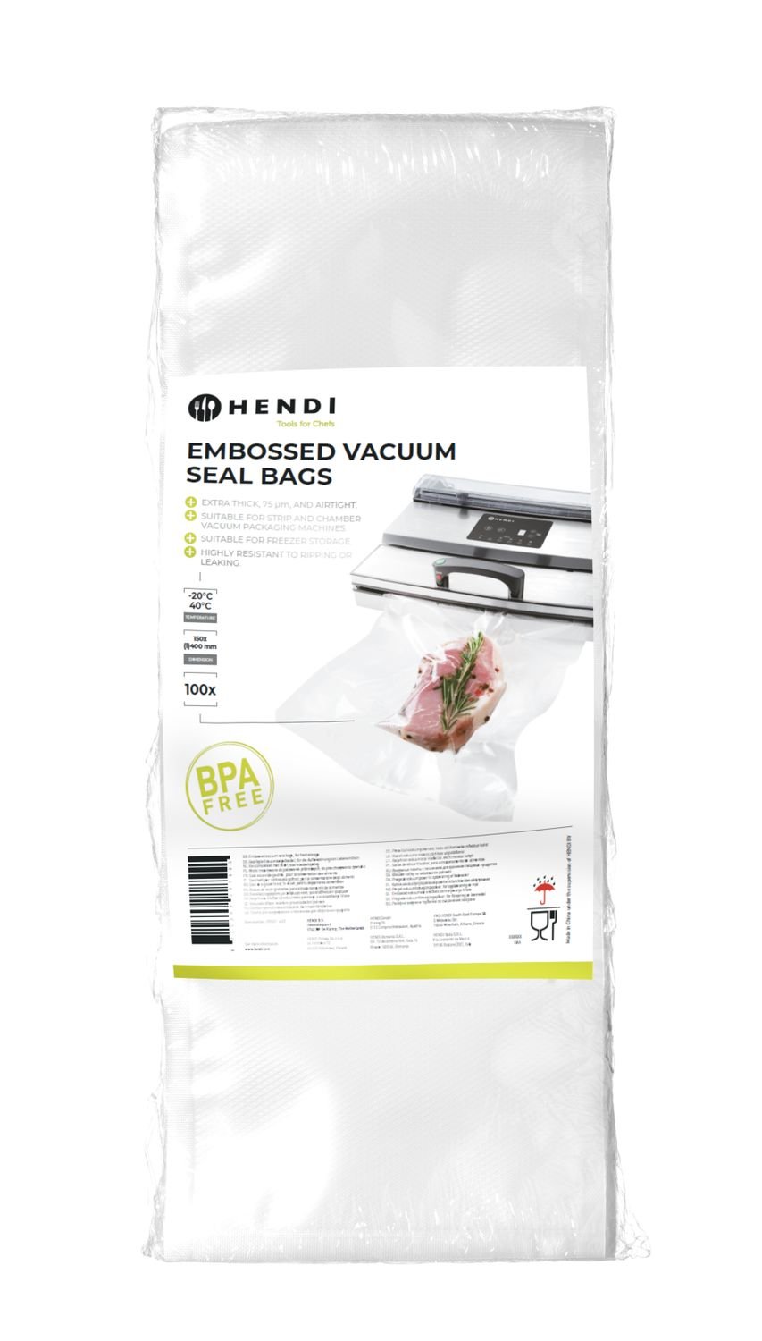 Reljefiniai vakuuminio sandarinimo maišeliai, HENDI, 100 vnt., 150x400mm