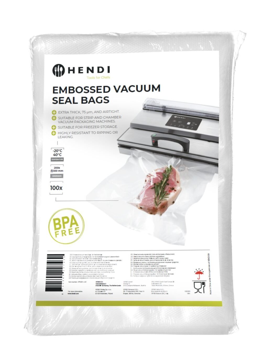 Reljefiniai vakuuminio sandarinimo maišeliai, HENDI, 100 vnt., 200x300mm