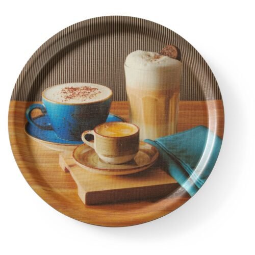 Neslystantis valgio padėklas, su atspaudais, HENDI, tasty coffee, ⌀380x(H)15mm