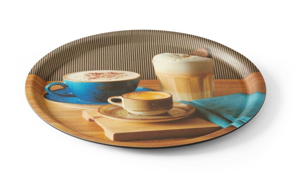 Neslystantis valgio padėklas, su atspaudais, HENDI, tasty coffee, ⌀380x(H)15mm