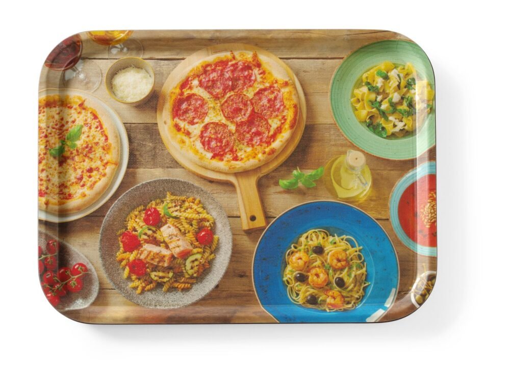 Neslystantis valgio padėklas, su atspaudais, HENDI, tasty pizza & pasta, 330x430mm