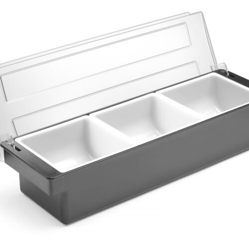Barmeno dėžutė gėrimų priedams – 3 įdėklai, BarUp, Juodas, 480x150x(H)100mm