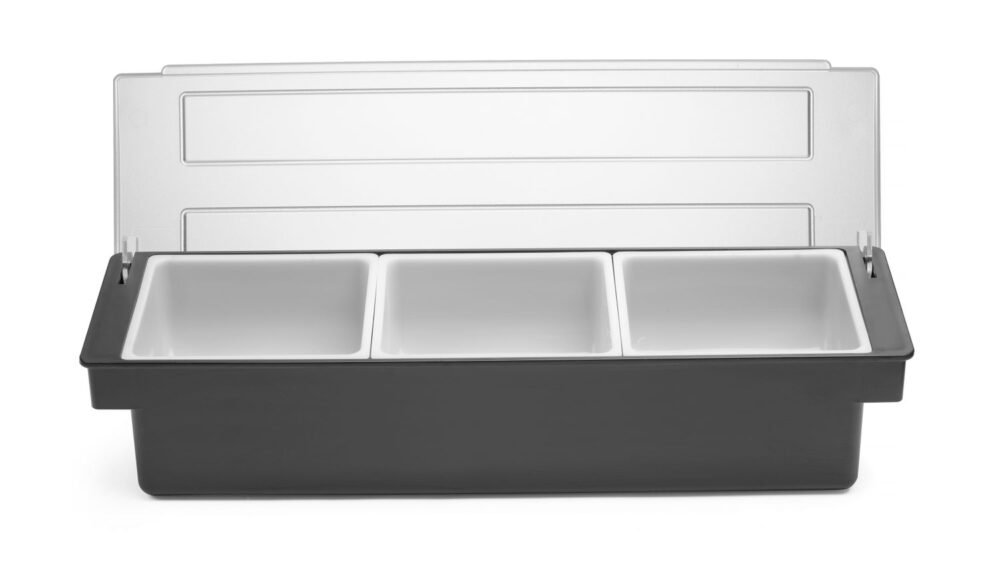 Barmeno dėžutė gėrimų priedams – 3 įdėklai, BarUp, Juodas, 480x150x(H)100mm