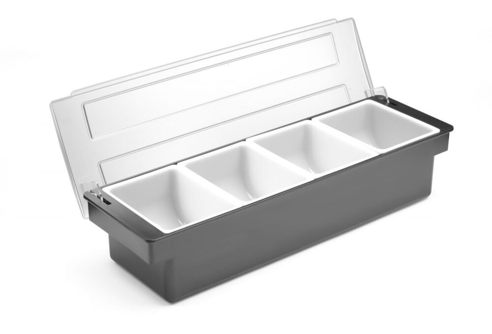 Barmeno dėžutė gėrimų priedams – 4 įdėklai, BarUp, 480x150x(H)100mm