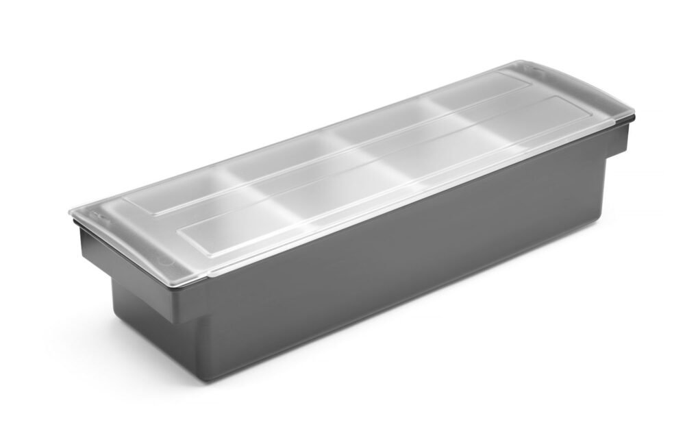 Barmeno dėžutė gėrimų priedams – 4 įdėklai, BarUp, 480x150x(H)100mm