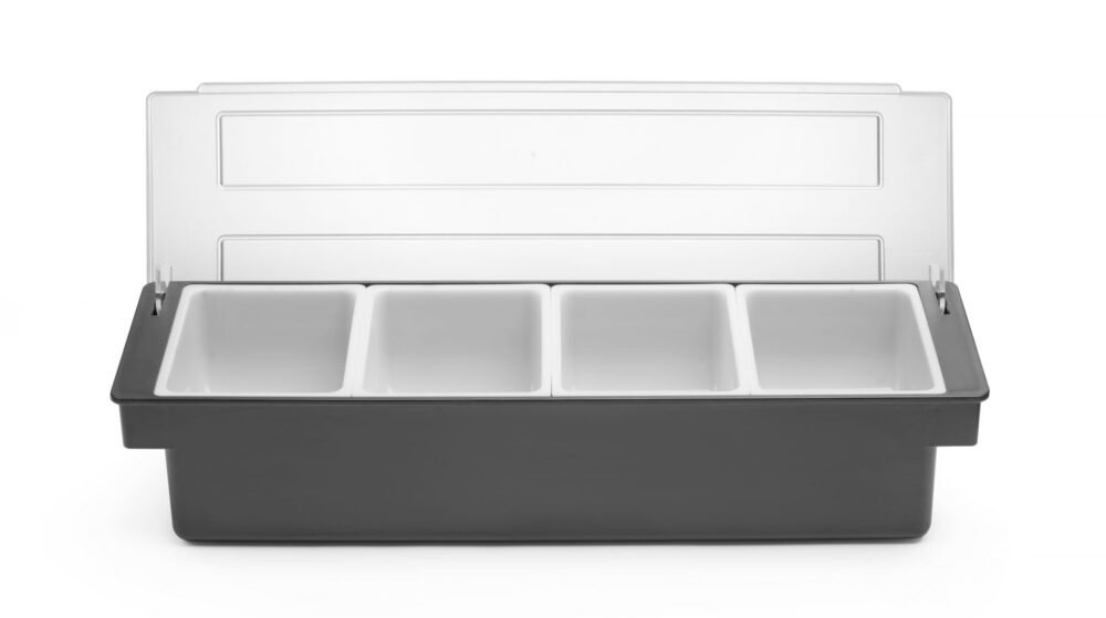 Barmeno dėžutė gėrimų priedams – 4 įdėklai, BarUp, 480x150x(H)100mm