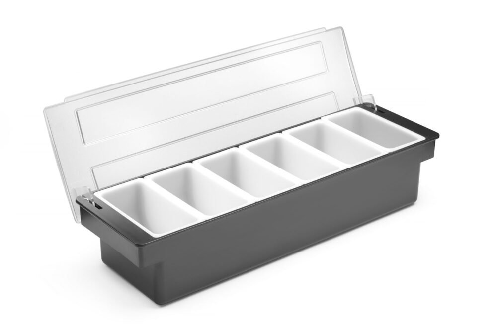 Barmeno dėžutė gėrimų priedams – 6 įdėklai, BarUp, 480x150x(H)100mm