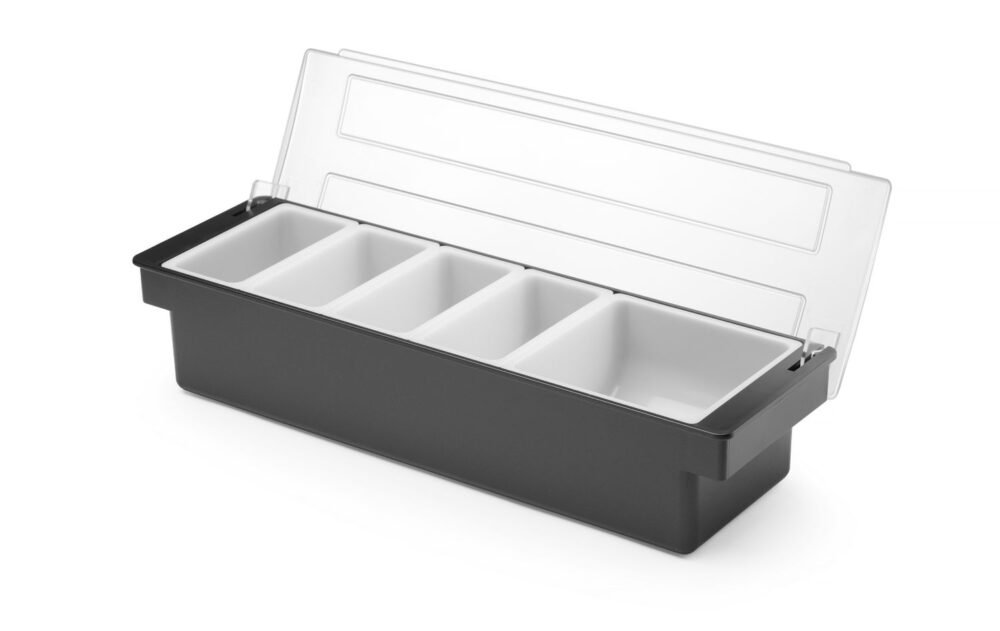 Baro konteineris gėrimų priedams – 5 įdėklai, BarUp, Juodas, 480x150x(H)100mm