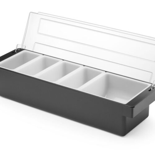 Baro konteineris gėrimų priedams – 5 įdėklai, BarUp, Juodas, 480x150x(H)100mm