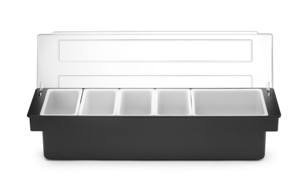 Baro konteineris gėrimų priedams – 5 įdėklai, BarUp, Juodas, 480x150x(H)100mm
