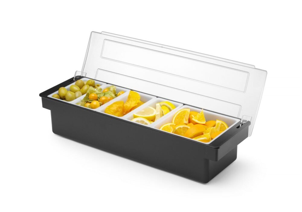 Baro konteineris gėrimų priedams – 5 įdėklai, BarUp, Juodas, 480x150x(H)100mm