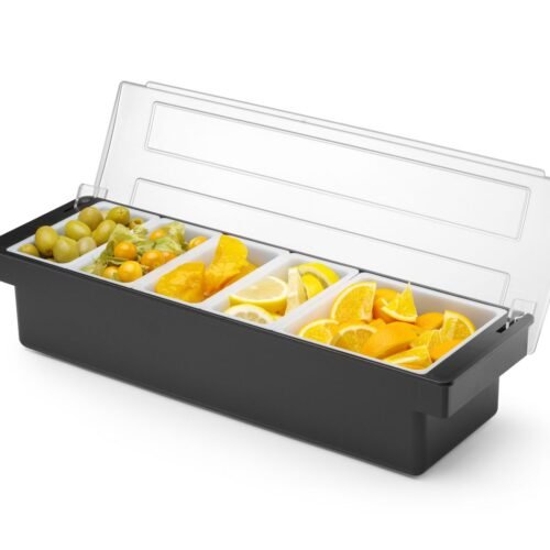 Baro konteineris gėrimų priedams – 5 įdėklai, BarUp, Juodas, 480x150x(H)100mm