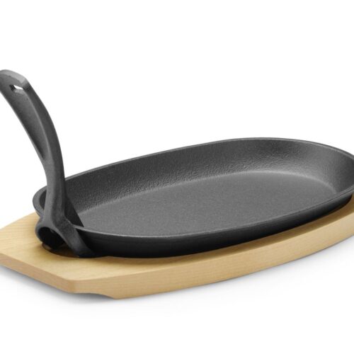 Ketaus lėkštė su mediniu pagrindu ir rankena, HENDI, Juodas, 280x140x(H)30mm