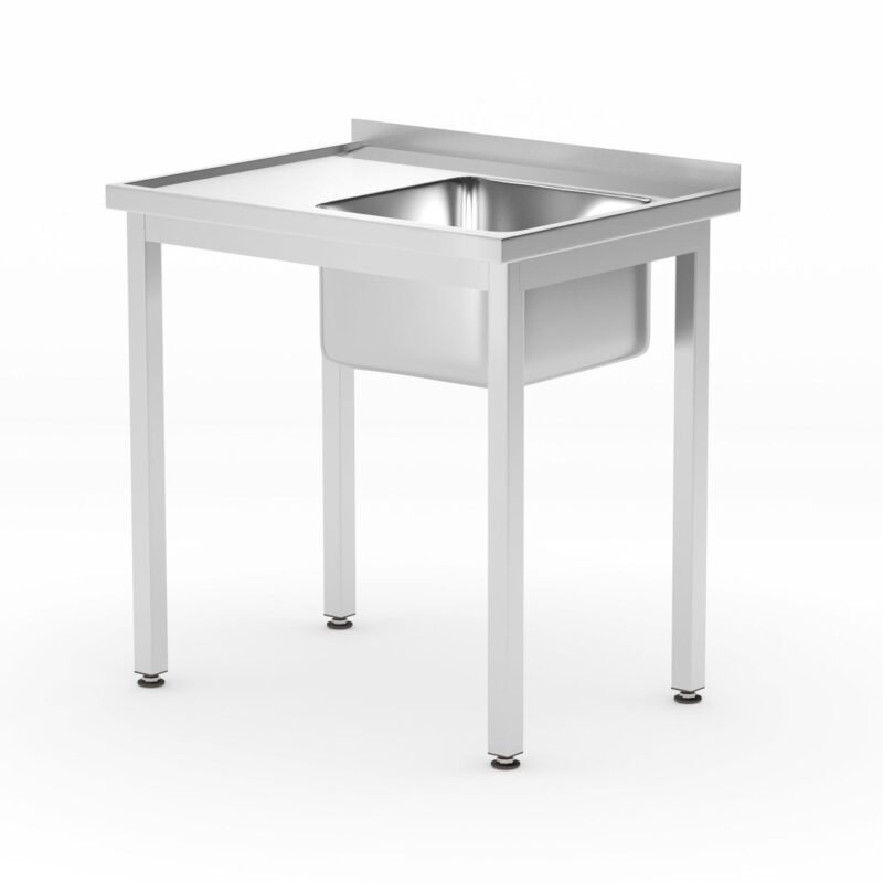 Stalas su plovimo vonia ir lentyna – susukamas varžtais, gylis 600 mm, HENDI, Profi Line, Dešinioji pusė, 800x600x(H)850mm